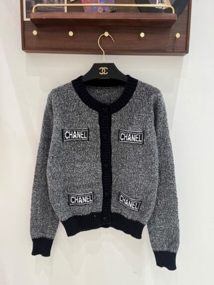 Chanel Logo Patch Tweed Cardigan