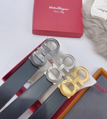 Ferragamo Double Gancini Buckle Leather Belts