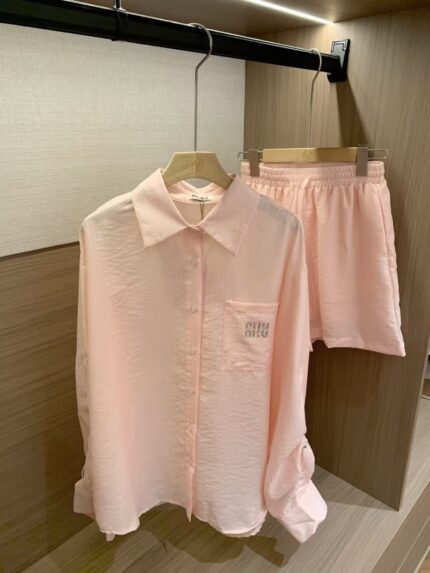 Miu Miu Embellished Logo Poplin Co-Ord Set