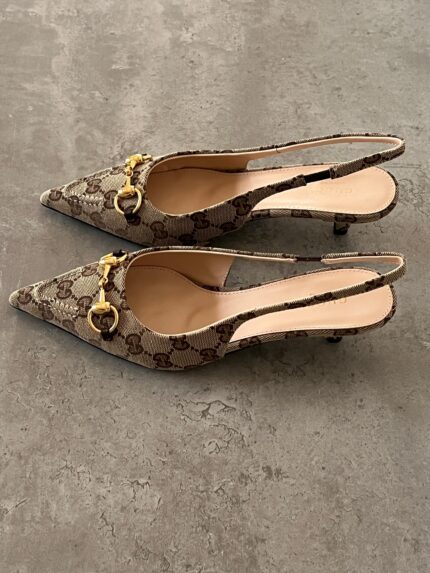 Gucci Horsebit GG Canvas Slingback Pumps