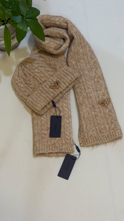 Prada Cable Knit Beanie and Scarf Sets