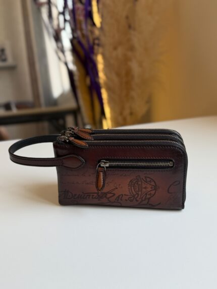 Berluti Scritto Leather Triple Zip Wristlet Pouches