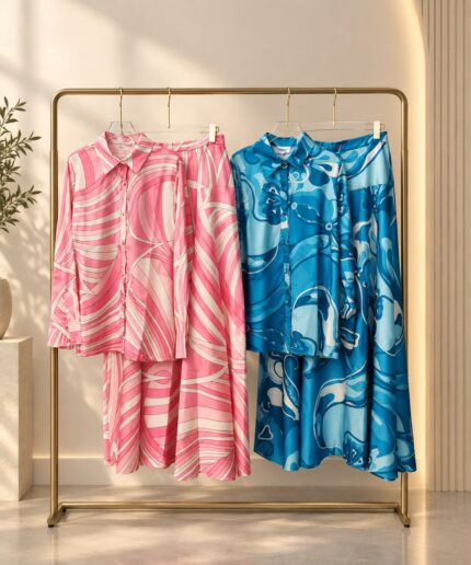 Emilio Pucci Abstract Print Satin Co-Ord Sets