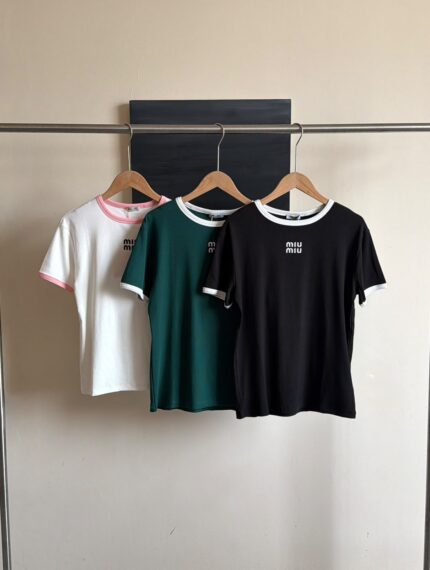 Miu Miu Logo Embroidered Ringer T-Shirts