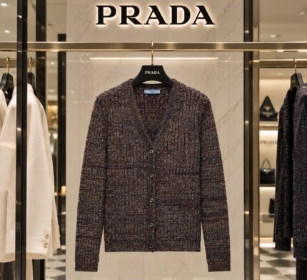 Prada Tweed Knit V-Neck Cardigan
