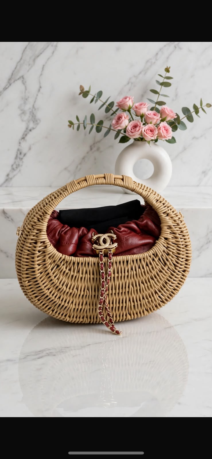 Chanel Moon Basket Wicker Rattan Hobo Handbag with CC Chain