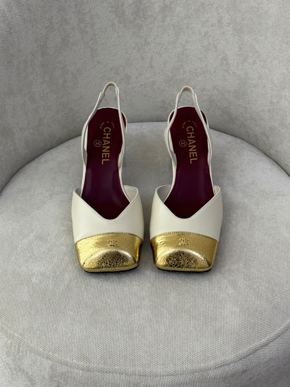 Chanel Square Toe Cap Toe Slingback Pumps with CC Logo