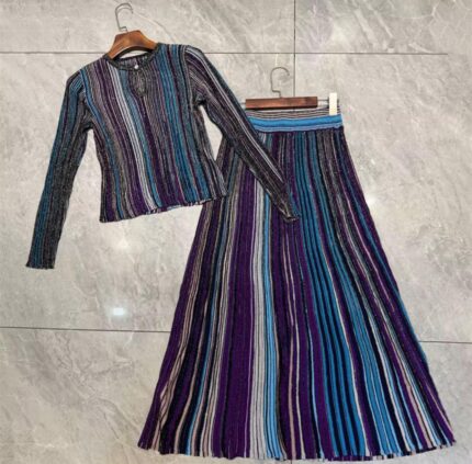 Missoni Metallic Striped Knit Top and Long Skirt Co-Ord Set