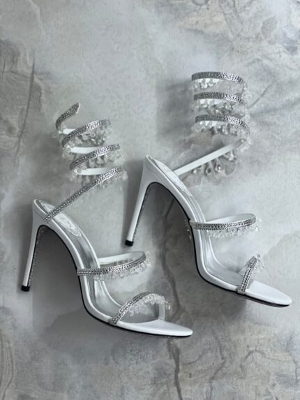 Rene Caovilla Chica Crystal Spiral Heel Sandals