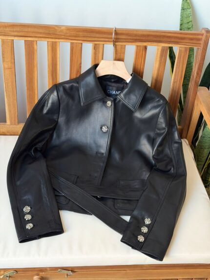 Chanel CC Logo Leather Cropped Jacket