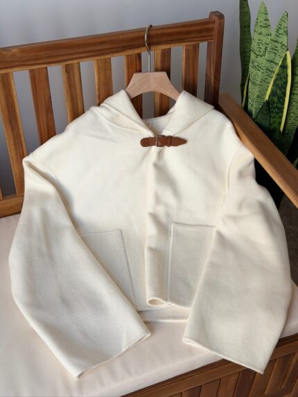 Hermes Wool Blend Cropped Hooded Cape Jacket