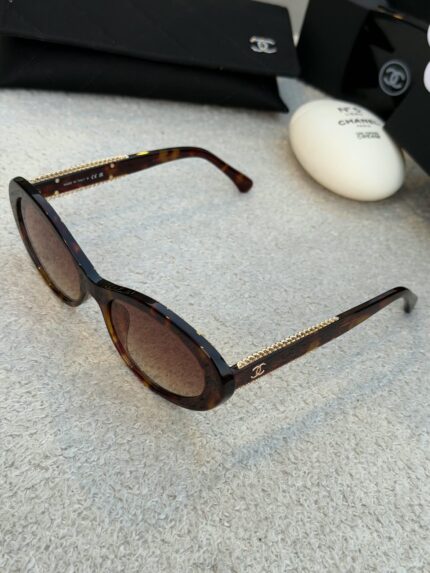 Chanel Chain-Temple Oval Sunglasses