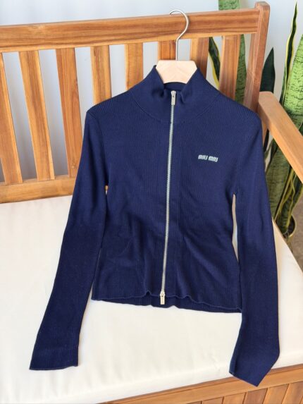 Miu Miu Ribbed Knit Zip-Up Cardigan