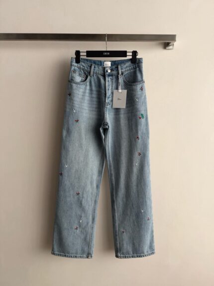 Christian Dior Embroidered Wide-Leg Jeans