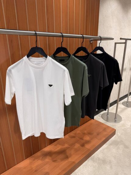 Prada Triangle Logo Cotton T-Shirts