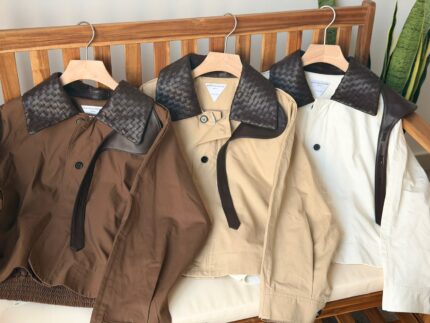 Bottega Veneta Intrecciato Collar Canvas Bomber Jackets