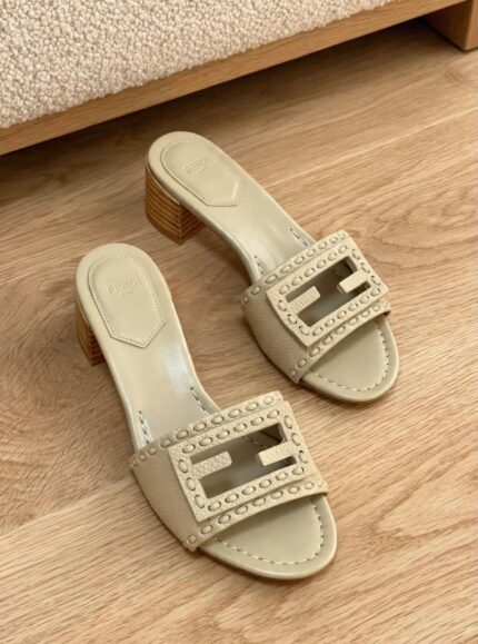 Fendi Baguette Leather Slide Sandals