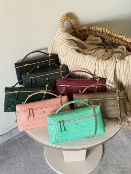 Chanel Croc Embossed Vanity Top Handle Bags with Chain