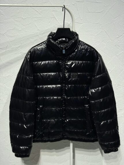 Dolce & Gabbana Logo Plaque Glossy Nylon Puffer Jacket