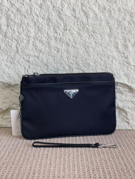 Prada Re-Nylon Saffiano Leather Wristlet Pouch