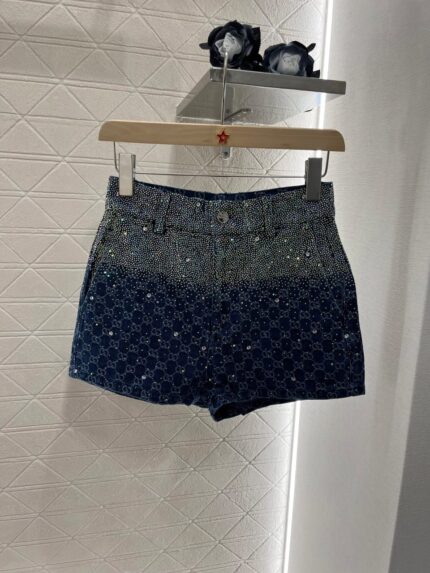 Gucci GG Monogram Crystal Embellished Denim Shorts