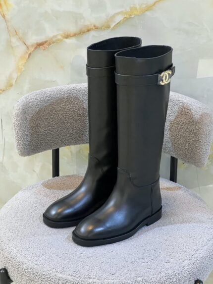 Chanel CC Turnlock Calfskin Knee-High Riding Boots