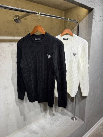 Prada Cable-Knit Triangle Logo Sweaters