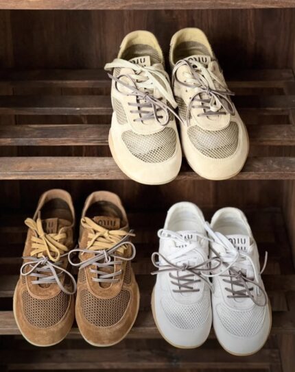 Miu Miu Suede & Mesh Double-Lace Sneakers