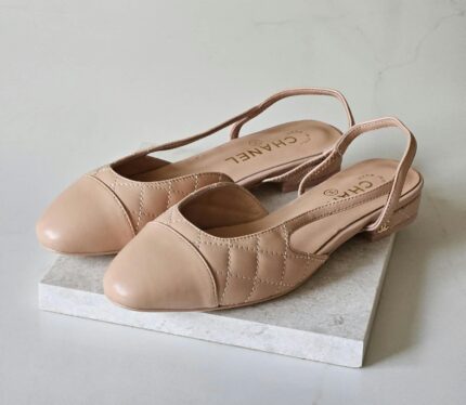 Chanel Quilted Cap-Toe Slingback Flats