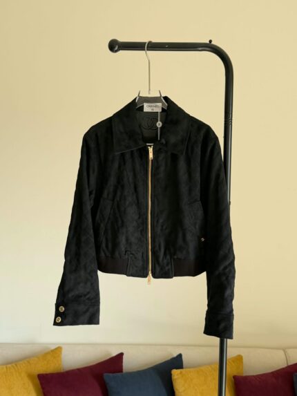 Chanel Quilted Suede Cropped Bomber Jacket