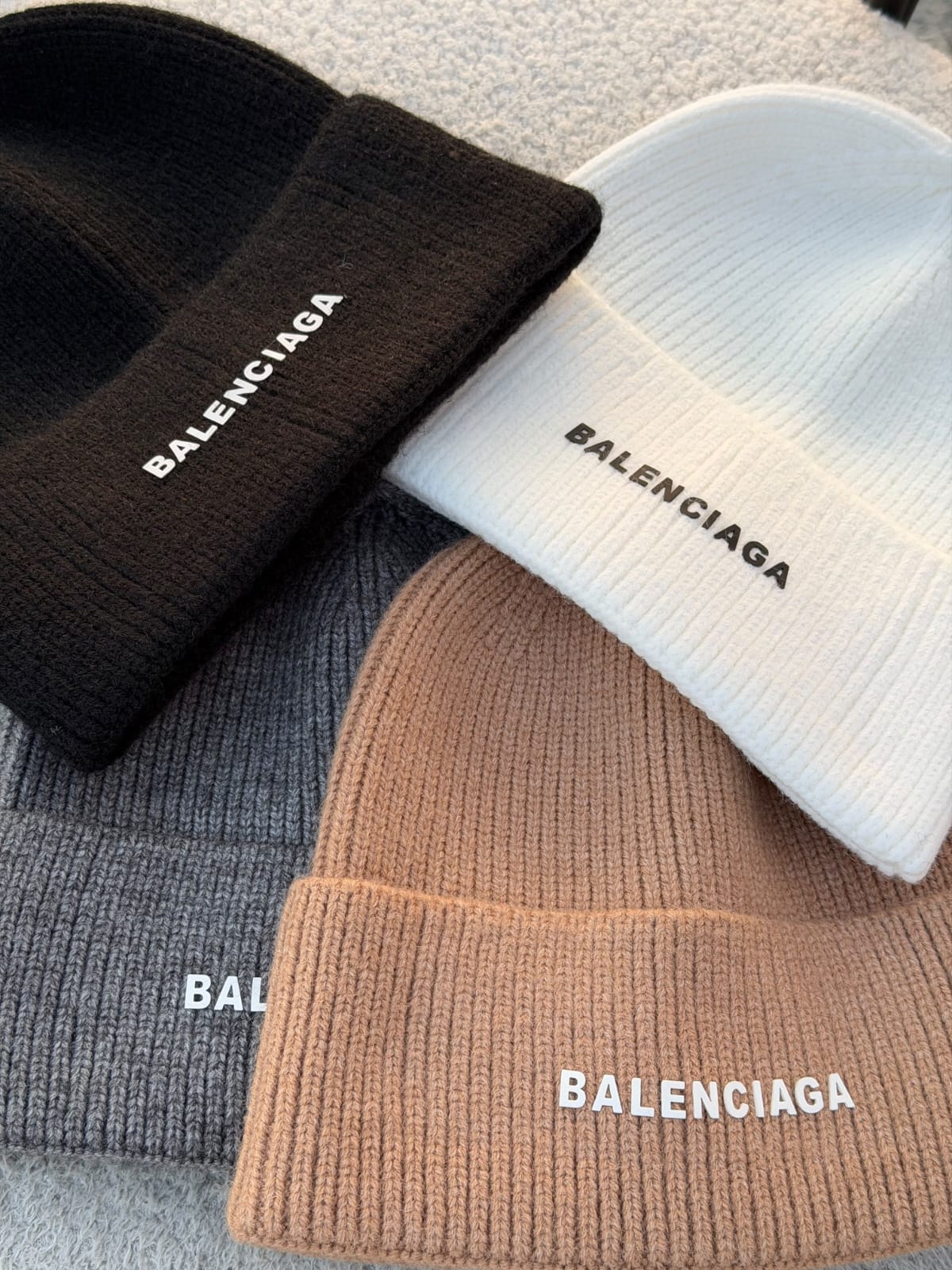 Balenciaga Logo Embroidered Ribbed Knit Beanies